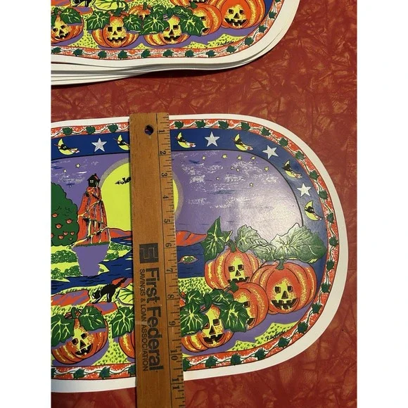 Vintage Vinyl Halloween Placemats Pumpkin Patch Glow In The Dark Set Of 12 - Picture 5 of 6